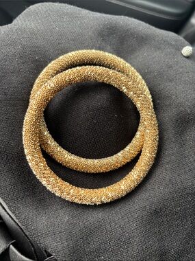 Sparkling Gold Mesh Bangle Bracelet Set